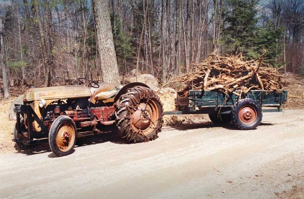 The 1949 8N and trailer at my construction site for a new barn in 1999 in Peterborough, NH. 